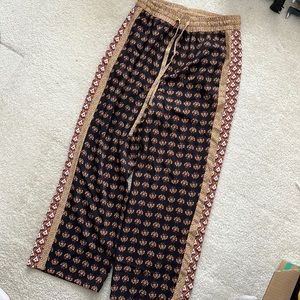 Zara bohemian floral print color block cropped pant brown M